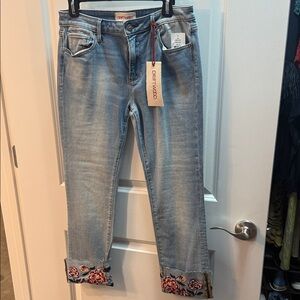 DRIFTWOOD Light Blue Colette Boyfriend Jeans with Embroidered Cuffs